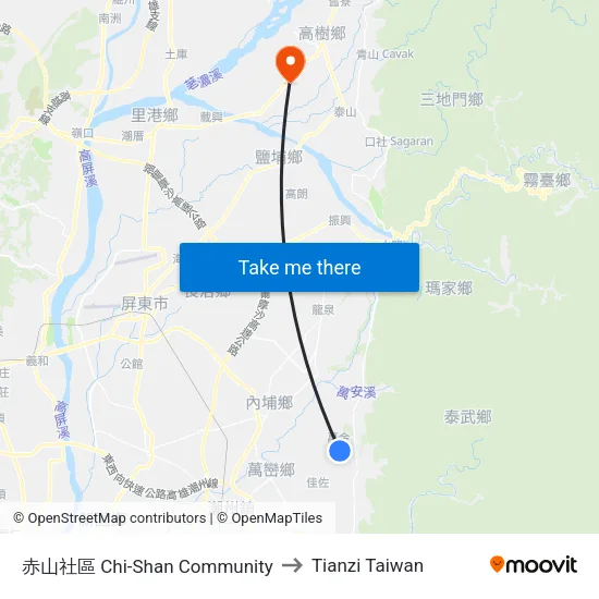 赤山社區 Chi-Shan Community to Tianzi Taiwan map