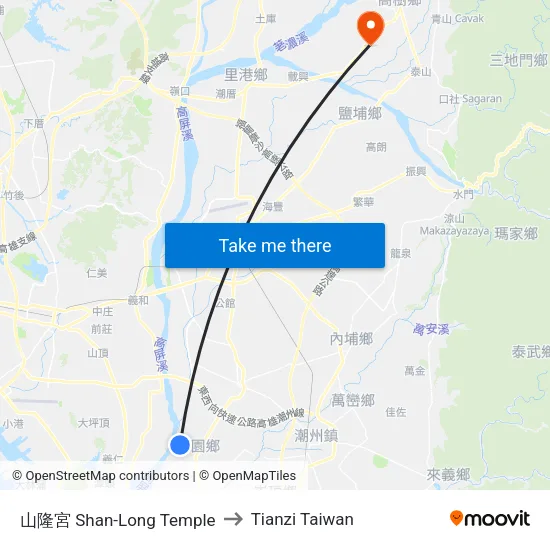 山隆宮 Shan-Long Temple to Tianzi Taiwan map