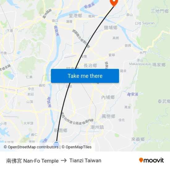 南佛宮 Nan-Fo Temple to Tianzi Taiwan map