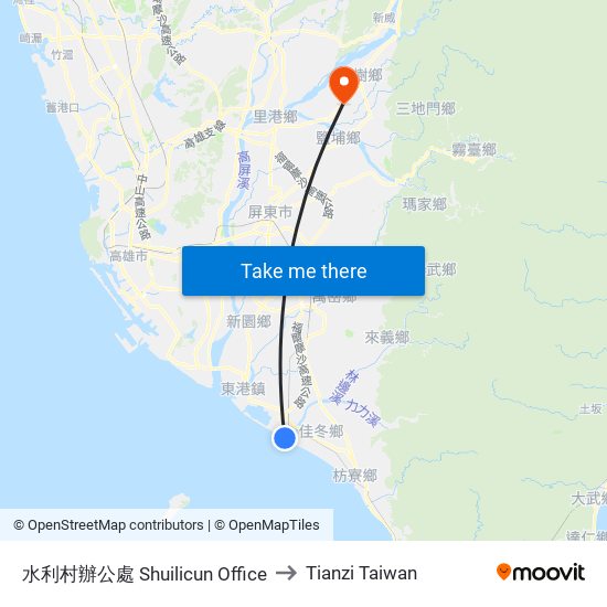 水利村辦公處 Shuilicun Office to Tianzi Taiwan map