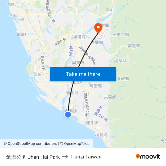 鎮海公園 Jhen-Hai Park to Tianzi Taiwan map