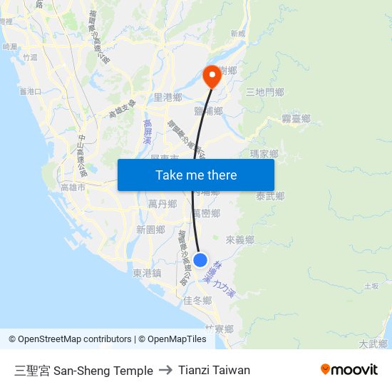 三聖宮 San-Sheng Temple to Tianzi Taiwan map