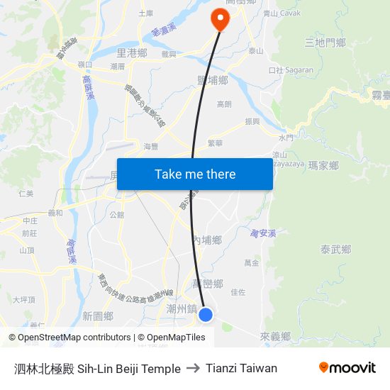 泗林北極殿 Sih-Lin Beiji Temple to Tianzi Taiwan map