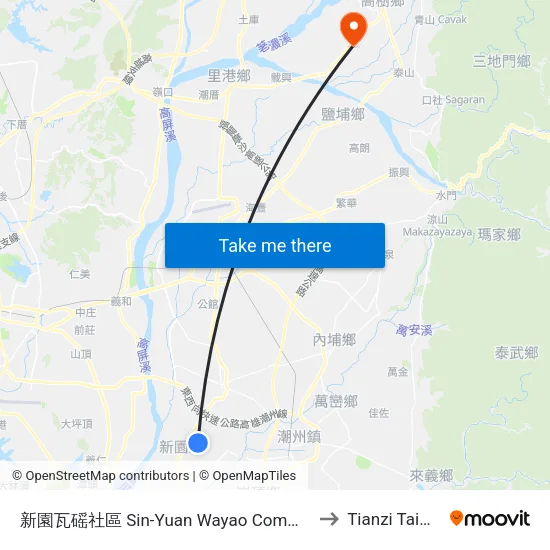 新園瓦磘社區 Sin-Yuan Wayao Community to Tianzi Taiwan map