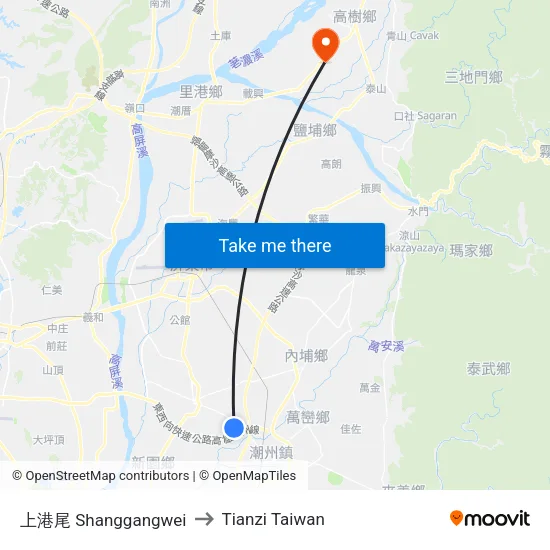 上港尾 Shanggangwei to Tianzi Taiwan map