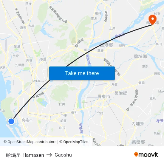 Hamasen to Gaoshu map