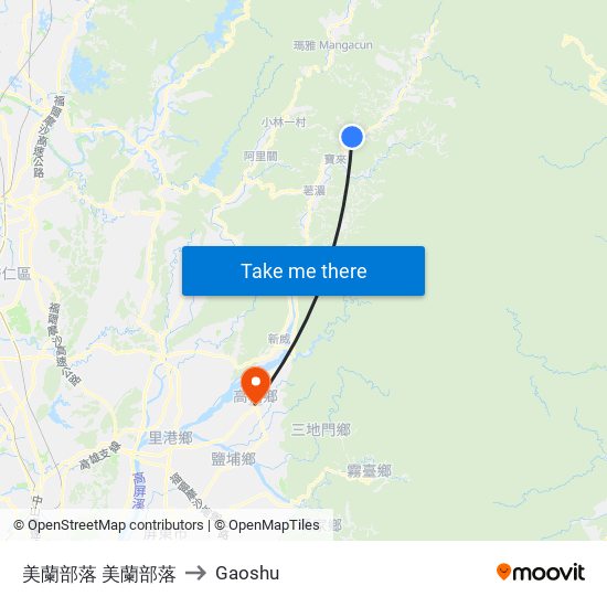 美蘭部落 美蘭部落 to Gaoshu map