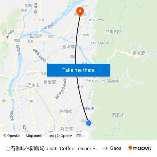 金石咖啡休閒農場 Jinshi Coffee Leisure Farm to Gaoshu map