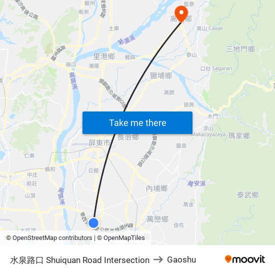 水泉路口 Shuiquan Road Intersection to Gaoshu map