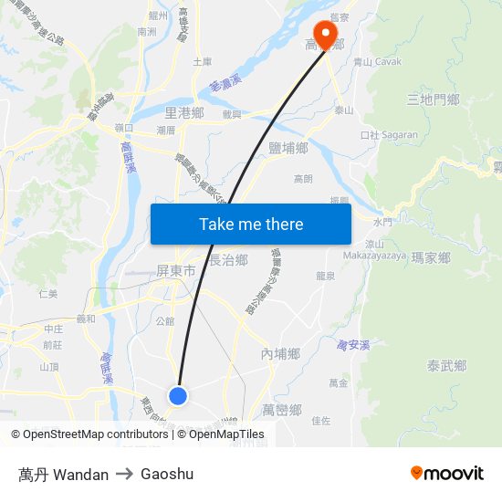 萬丹 Wandan to Gaoshu map