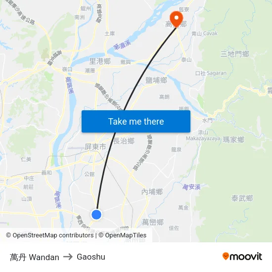 萬丹 Wandan to Gaoshu map