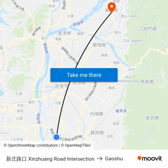 Xinzhuang Road Intersection to Gaoshu map