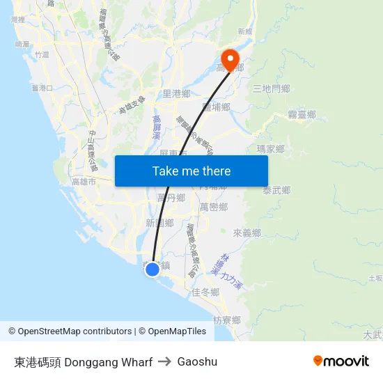 Donggang Wharf to Gaoshu map