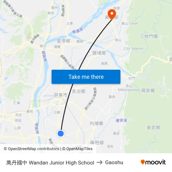 Wandan Junior High School to Gaoshu map