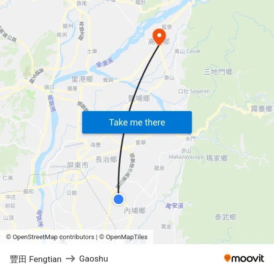 豐田 Fengtian to Gaoshu map