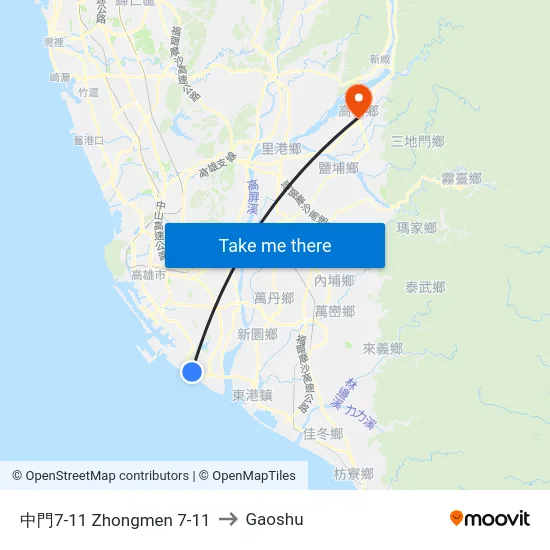 中門7-11 Zhongmen 7-11 to Gaoshu map