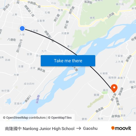 南隆國中 Nanlong Junior High School to Gaoshu map