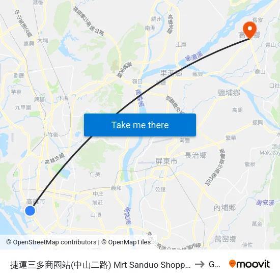 捷運三多商圈站(中山二路) Mrt Sanduo Shopping District Station (Jhongshan 2nd Rd.) to Gaoshu map