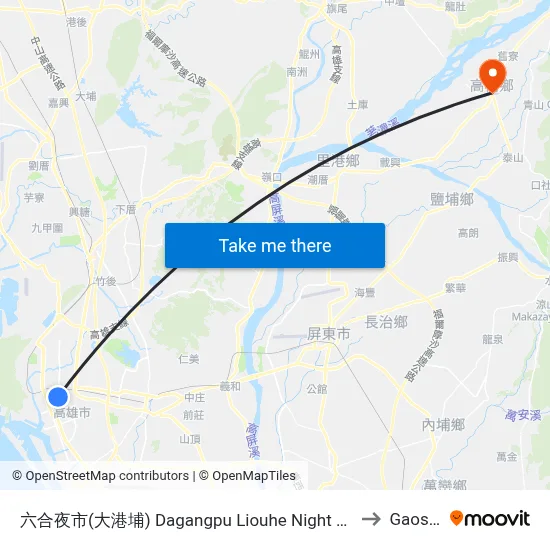 六合夜市(大港埔) Dagangpu Liouhe Night Market to Gaoshu map