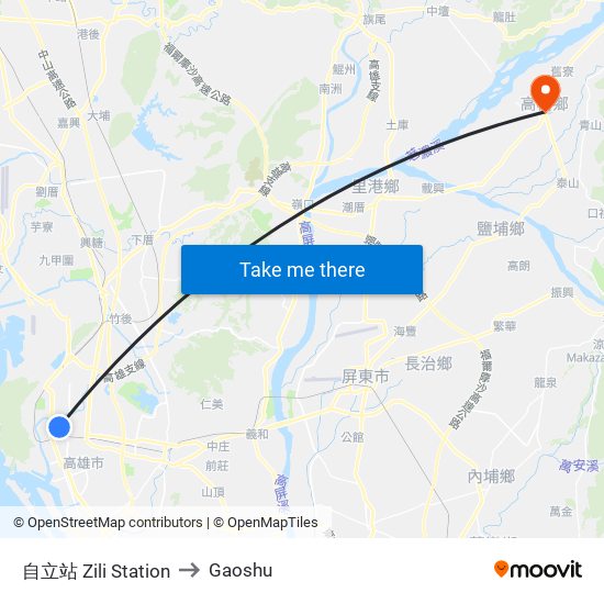 自立站 Zili Station to Gaoshu map