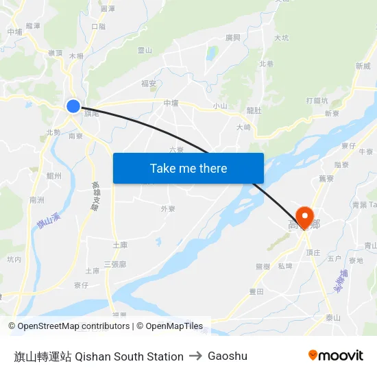 Qishan South Station to Gaoshu map
