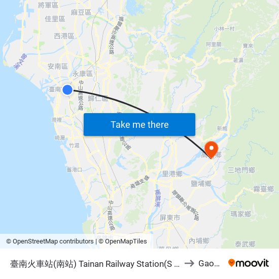 臺南火車站(南站) Tainan Railway Station(S Station) to Gaoshu map
