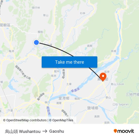 烏山頭 Wushantou to Gaoshu map