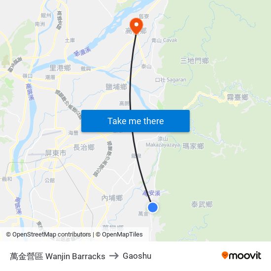 萬金營區 Wanjin Barracks to Gaoshu map