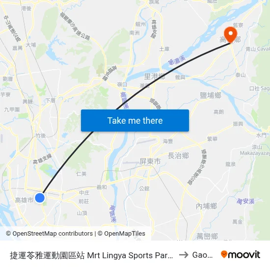 MRT Lingya Sports Park Station to Gaoshu map