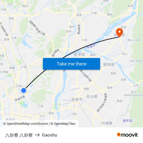 八卦寮 八卦寮 to Gaoshu map