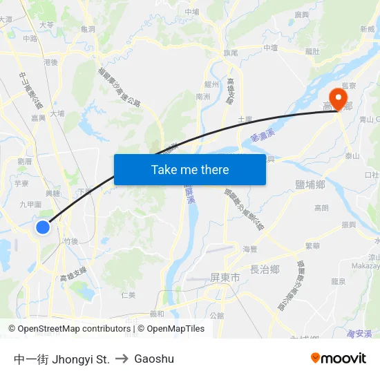 中一街 Jhongyi St. to Gaoshu map
