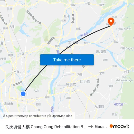 長庚復健大樓 Chang Gung Rehabilitation Building to Gaoshu map