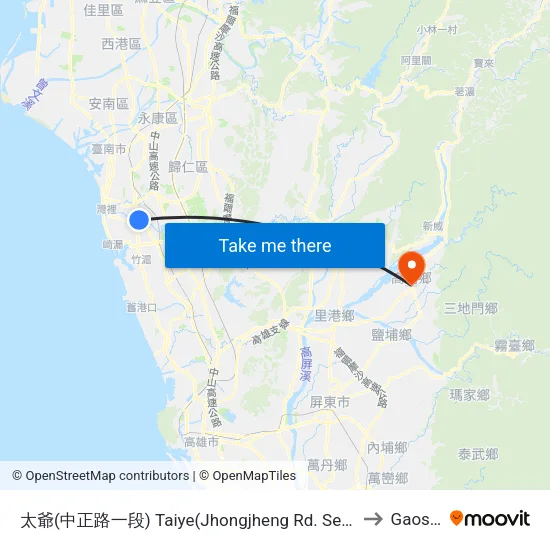 太爺(中正路一段) Taiye(Jhongjheng Rd. Section 1) to Gaoshu map