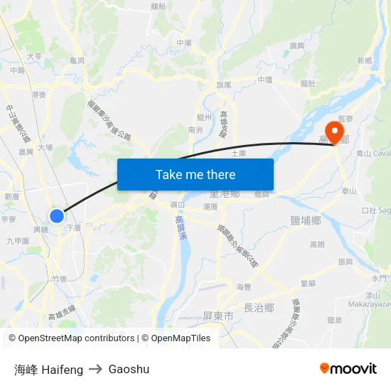 海峰 Haifeng to Gaoshu map