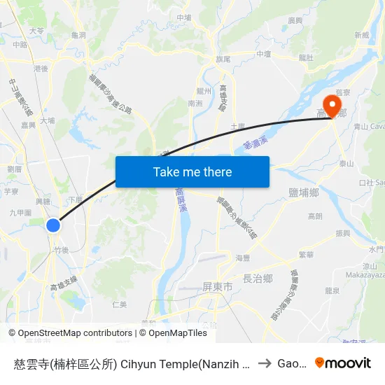 Cihyun Temple (Nanzih District Office) to Gaoshu map