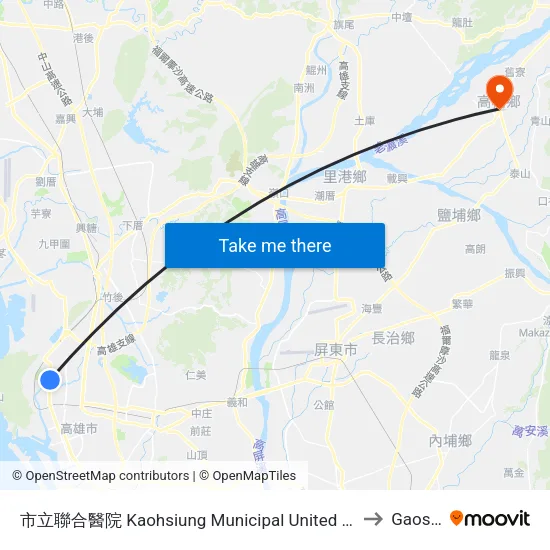 市立聯合醫院 Kaohsiung Municipal United Hospital to Gaoshu map