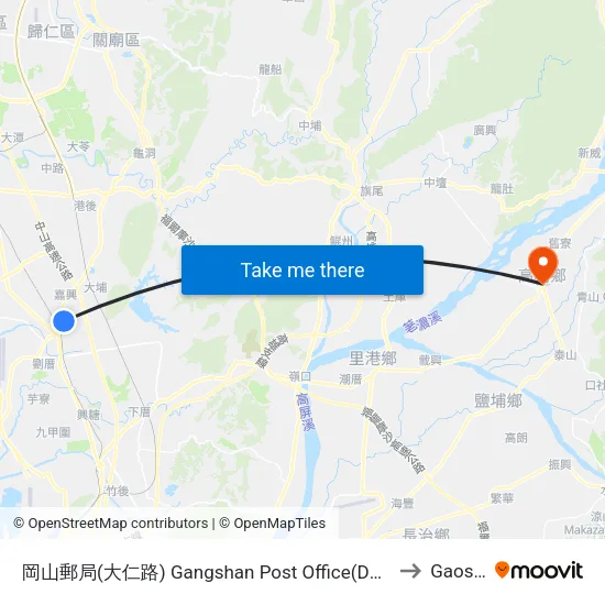 岡山郵局(大仁路) Gangshan Post Office(Daren Rd.) to Gaoshu map