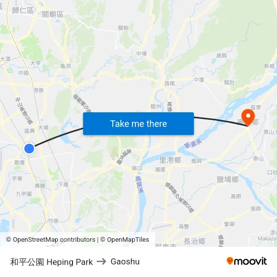 Heping Park to Gaoshu map