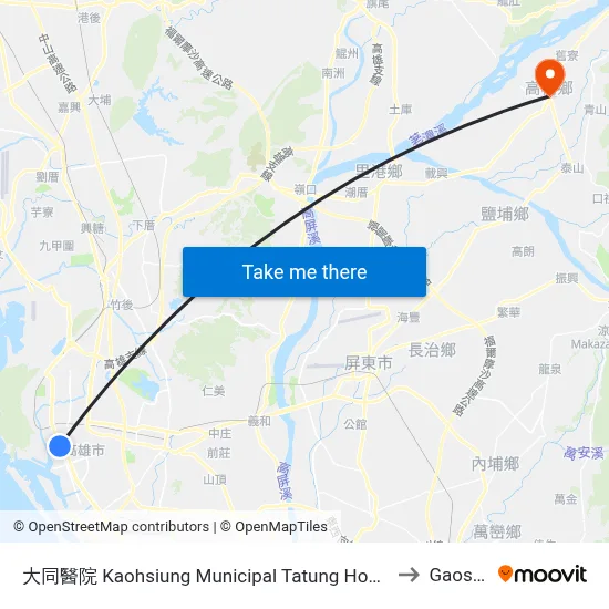 Kaohsiung Municipal Tatung Hospital to Gaoshu map