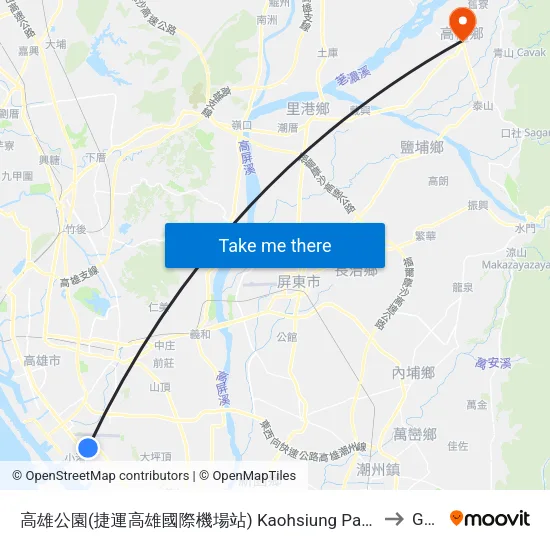 高雄公園(捷運高雄國際機場站) Kaohsiung Park(Mrt Kaohsiung International Airport Station) to Gaoshu map