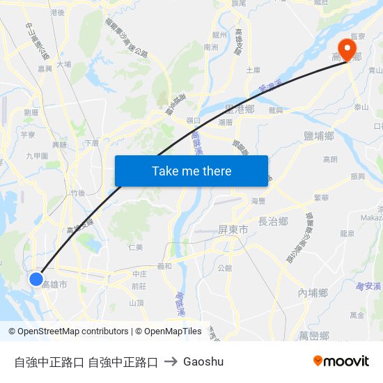 自強中正路口 自強中正路口 to Gaoshu map