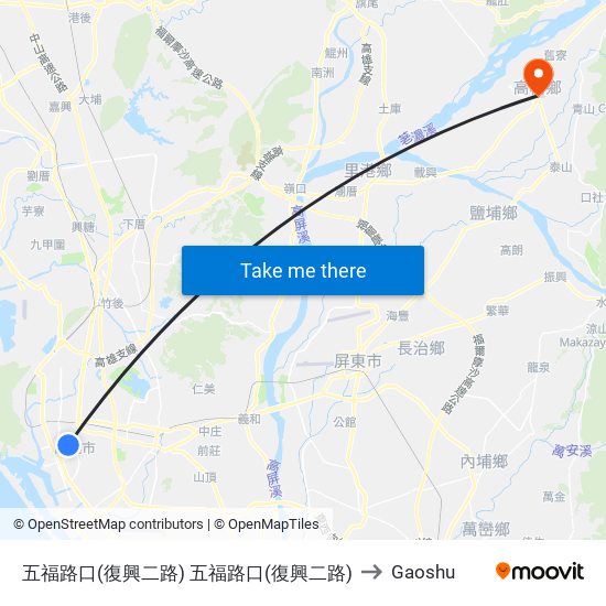 五福路口(復興二路) 五福路口(復興二路) to Gaoshu map