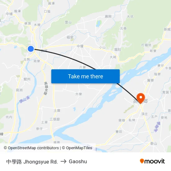 中學路 Jhongsyue Rd. to Gaoshu map