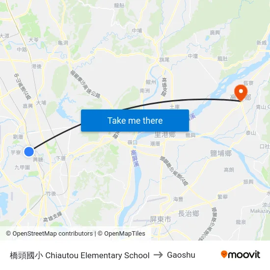 橋頭國小 Chiautou Elementary School to Gaoshu map