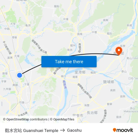 觀水宮站 Guanshuei Temple to Gaoshu map