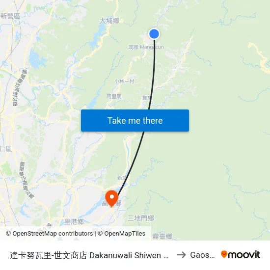 達卡努瓦里-世文商店 Dakanuwali Shiwen Store to Gaoshu map