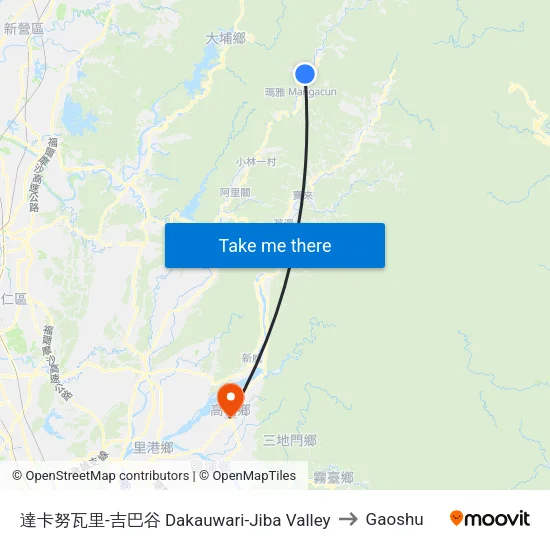 達卡努瓦里-吉巴谷 Dakauwari-Jiba Valley to Gaoshu map