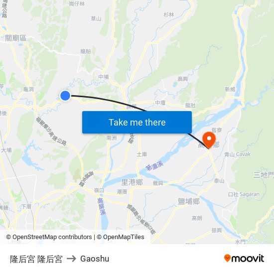 隆后宮 隆后宮 to Gaoshu map