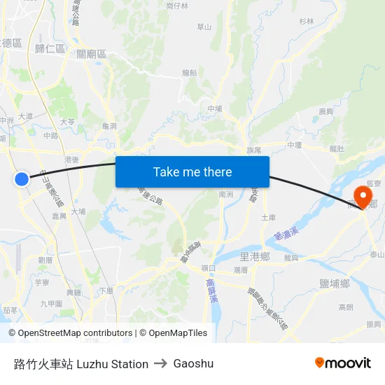路竹火車站 Luzhu Station to Gaoshu map
