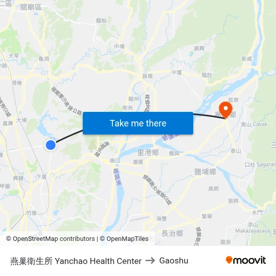 燕巢衛生所 Yanchao Health Center to Gaoshu map